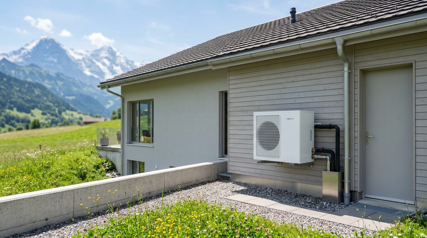 Wärmepumpe an einem modernen Gebäude im Glarnerland